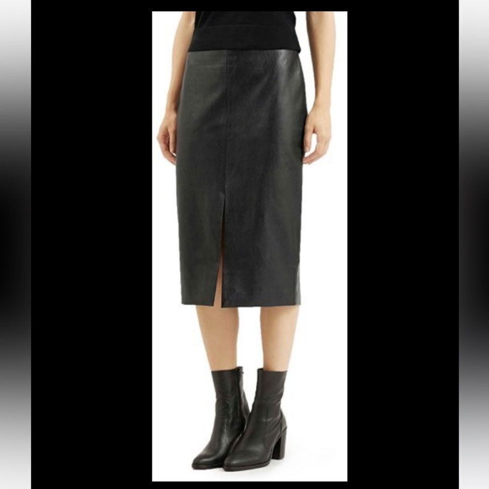 Topshop faux leather midi skirt w/ front slit - Picture 4 of 8